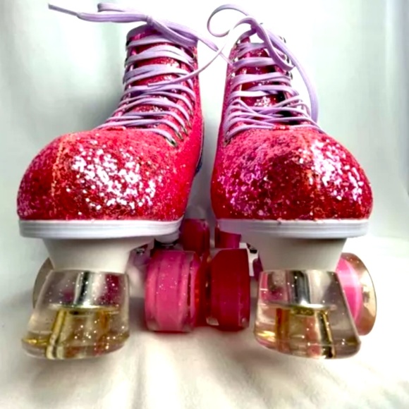 Sugar Thrillz Pink Glitter Rainbow Roller Skates with Extra Derby Laces Size 10M - Picture 9 of 9